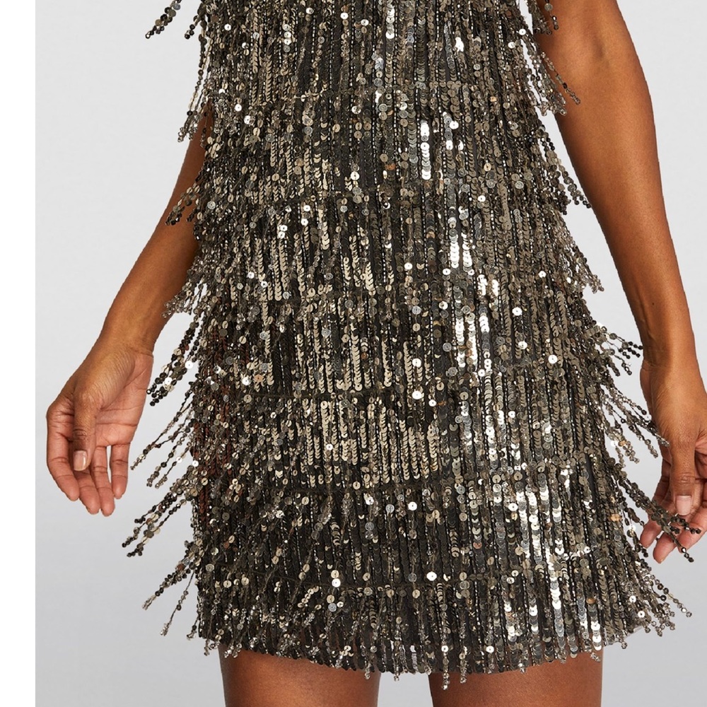 NWT Alice + Olivia Chicago Gunmetal Silver Sequin Fringe Flapper Mini Dress Sz 6 - Picture 15 of 17